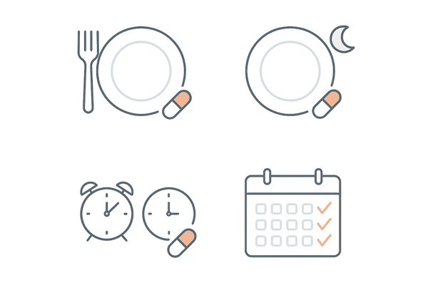 ノコギリヤシサプリの効果的な摂取タイミング（朝食後・夕食後・分割・継続のイメージ）