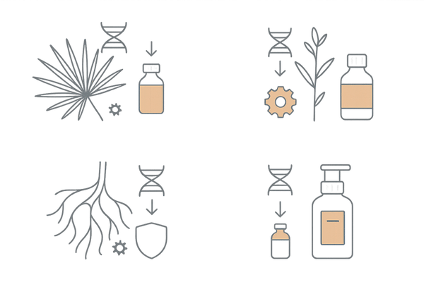 5αリダクターゼ阻害成分の比較アイコン（ノコギリヤシ・センブリエキス・グリチルリチン酸誘導体・その他）