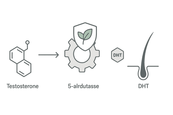 緑茶カテキンが5αリダクターゼを阻害するメカニズム図