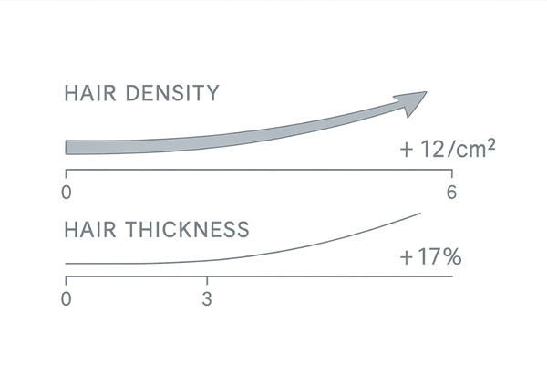 キャピキシルの臨床研究｜毛髪密度と毛髪径の改善推移（3～6か月）