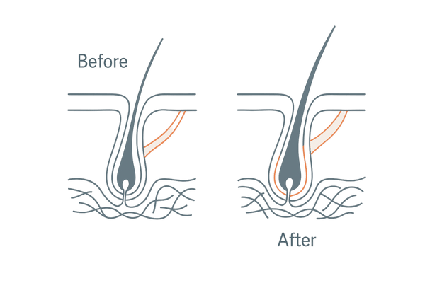 キャピキシルのコラーゲン産生促進イメージ｜使用前後での毛包周囲ECM比較