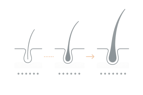 カルプロニウム塩化物で変わる毛周期と毛包サイズ(3ステップタイムライン)