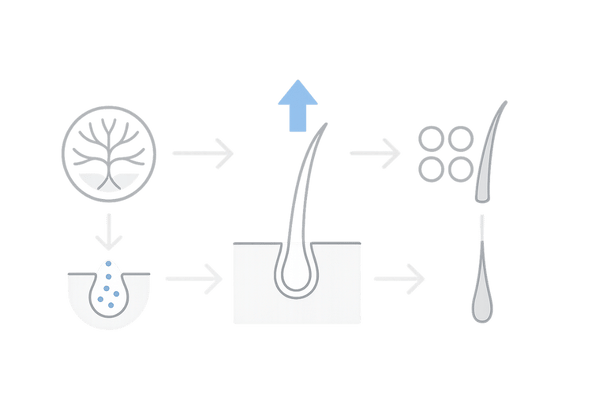 カルプロニウム塩化物とミノキシジルの作用機序比較（血行促進 vs 毛包細胞活性化）図解