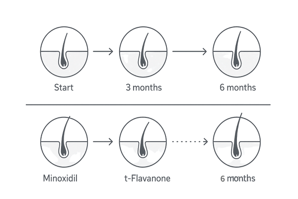 単独使用と併用の変化タイムライン（開始→3か月→6か月の毛包変化）