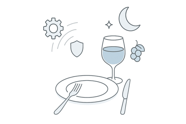 赤ワイン（レスベラトロール）を夕食時に適量で摂るイメージ（5αリダクターゼ対策の抽象）