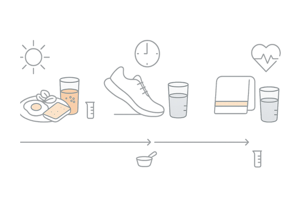 ザクロジュースの摂取タイミング（朝・運動前後）と適量イメージの概念図