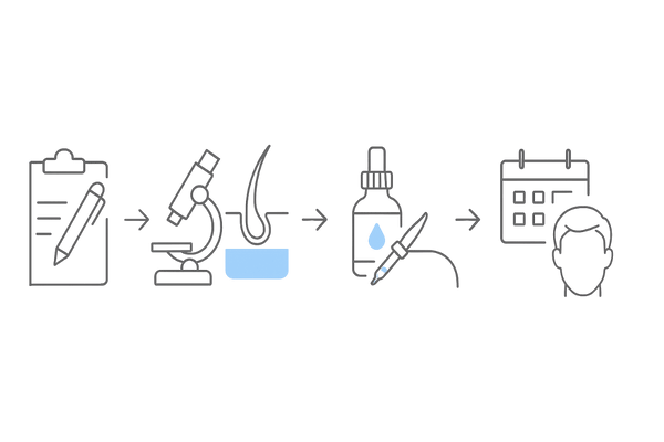 クリニックでの白髪治療の流れ｜問診・検査・治療・経過観察（ステップ図）