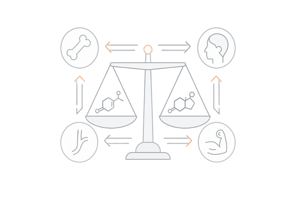 テストステロンとエストロゲンの相互作用図｜骨・血管・筋肉・髪への影響