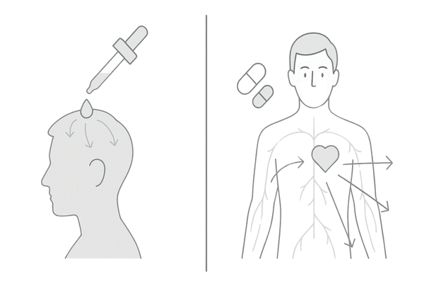 ミノキシジル外用薬と内服薬の違い図解｜作用範囲と全身影響の比較