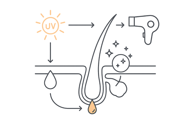 頭皮の匂いの原因｜皮脂の酸化と紫外線・ドライヤー熱の影響 図解