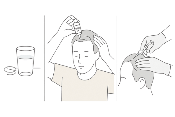 AGA治療薬の種類と費用イメージ(内服薬・外用薬・メソセラピー)