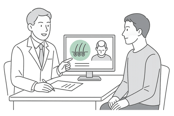 AGAカウンセリングで医師が頭皮状態を説明している様子