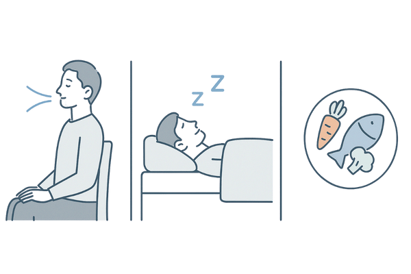 円形脱毛症の再発予防として行うストレスケア・睡眠・栄養バランスの3ポイントイメージ