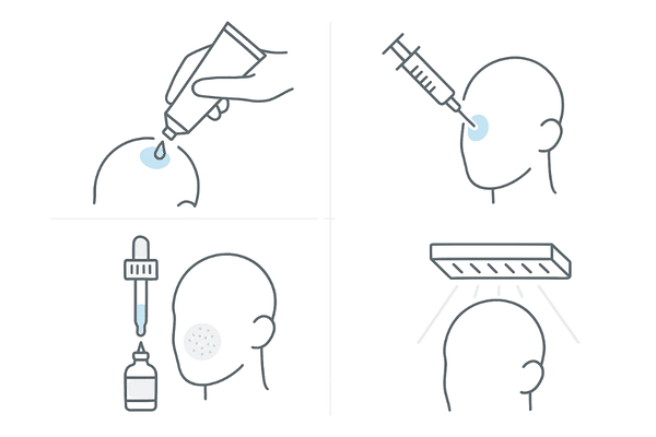 円形脱毛症の治療法イメージ|ステロイド外用・注射・局所免疫療法・光線療法