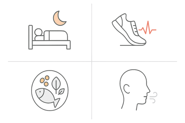 育毛を支える生活習慣アイコン（睡眠・運動・栄養・ストレスケア）