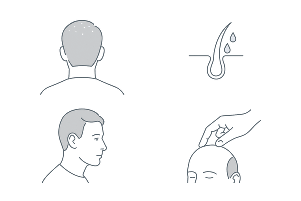頭皮状態の4タイプ｜乾燥・脂性・赤み・弾力低下の見分け方イラスト（つむじの薄毛対策）