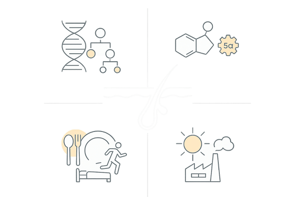 頭頂部の薄毛原因マップ|遺伝・男性ホルモン・生活習慣・環境要因の整理