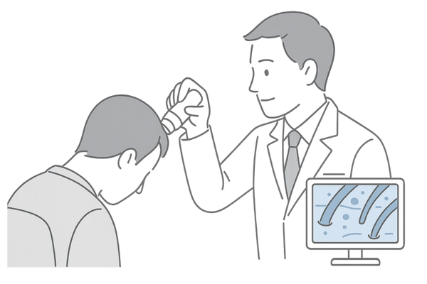 AGAクリニックでのつむじ・頭頂部の頭皮チェックの様子