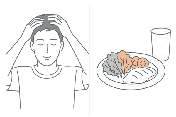 頭皮マッサージと生活習慣の見直しでびまん性脱毛症をケアする男性のイメージ