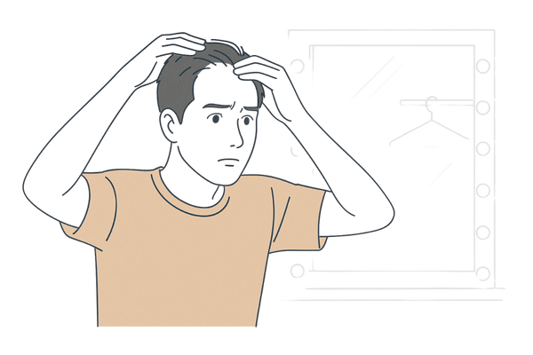 楽屋でびまん性脱毛症の初期変化に気づく男性芸能人のイメージ