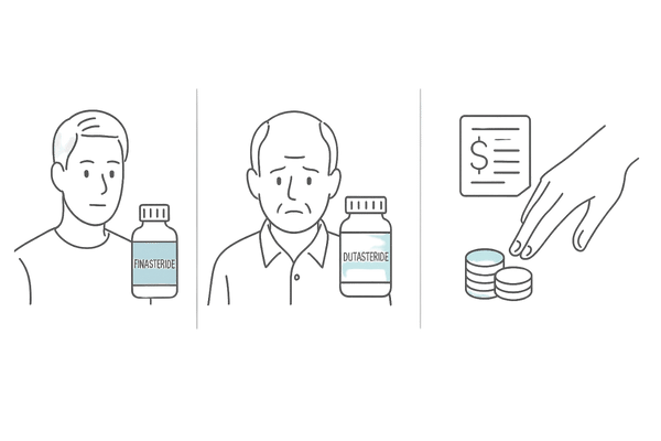 AGAの進行度・効果・費用からフィナステリド/デュタステリドを選ぶイメージ