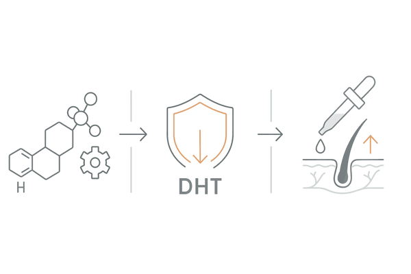 フィナステリド×ミノキシジル併用の仕組み図解(DHT抑制と発毛促進のシナジー)