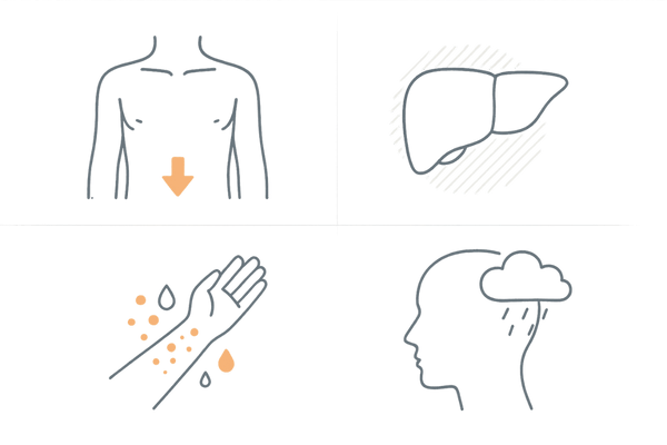 フィナステリドの代表的な副作用を4分類で視覚化（性機能・肝機能・皮膚・メンタル）