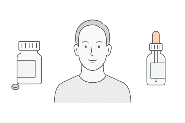 フィンペシアとミノキシジルの基本構成を示す男性向け医療イラスト
