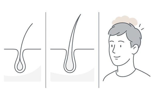 フィンペシア×ミノキシジル併用で毛髪サイクルに働きかける3ステップ図