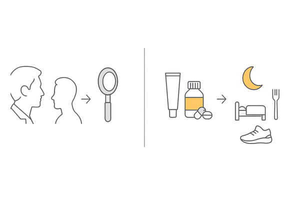 皮膚科の診療フロー（問診・検査・治療・生活指導）―おでこの赤み・皮脂トラブル対応