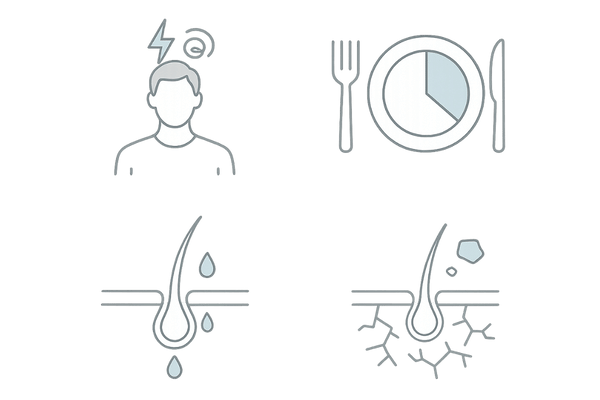 発毛剤選びの前に確認したい頭皮環境の4要因（ストレス・食事・皮脂・乾燥）｜AGAケアの基礎