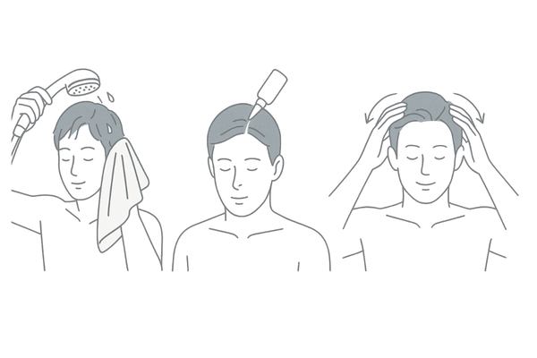 発毛剤の正しい塗り方：入浴後に分け目へ塗布してなじませる3ステップ