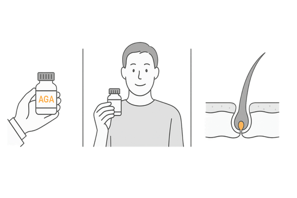 AGA治療と発毛サプリを併用して頭皮環境を整えるイメージ（男性向け）