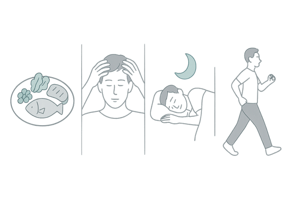 抜け毛を防ぐための日常ケア4つ（食事・頭皮ケア・睡眠・運動）