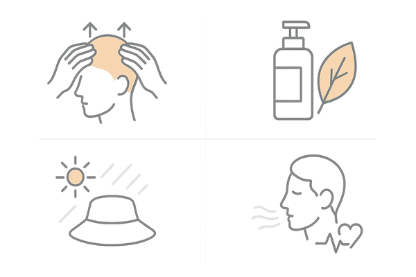 抜け毛予防の4つの生活ケア｜頭皮マッサージ・製品選び・紫外線対策・ストレスケア