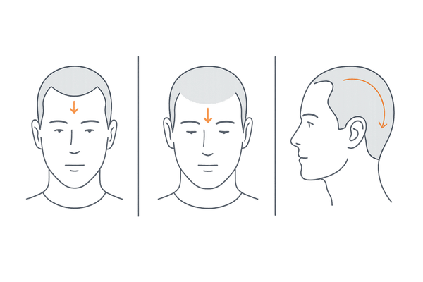 グラフト数別の施術範囲イメージ（生え際・前頭部・前頭部＋頭頂部）