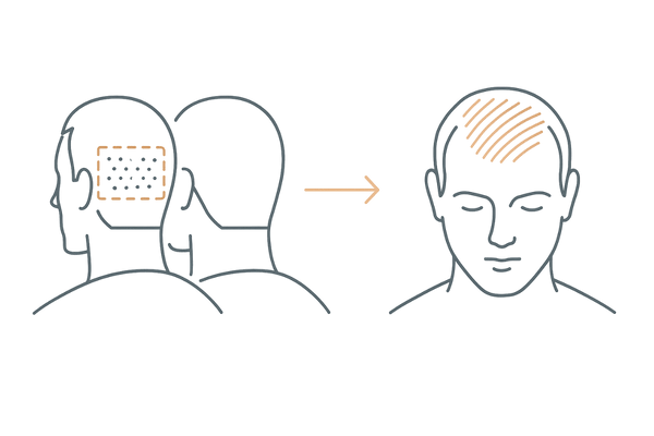 自毛植毛の仕組み:後頭部ドナーから前頭部・頭頂部へ移植する概念図