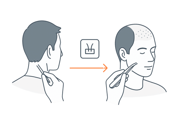 自毛植毛の流れ（後頭部から薄毛部位へ移植するイメージ）