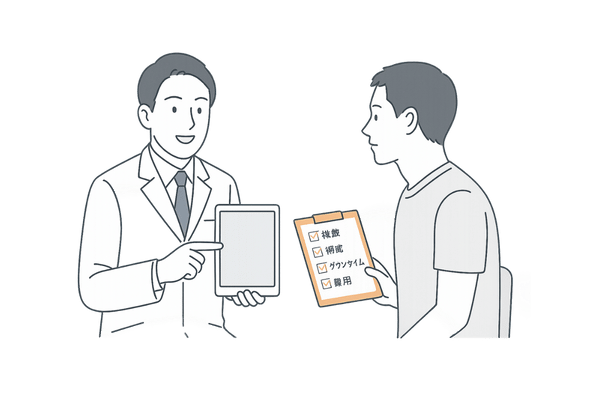 植毛前カウンセリングで質問・確認すべき内容を医師と患者の対話で示したイラスト