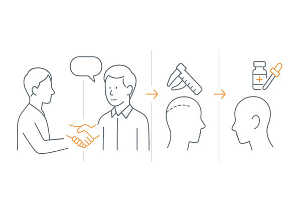 植毛手術までの流れ4ステップ|カウンセリング・設計・施術・アフターケアのフロー図