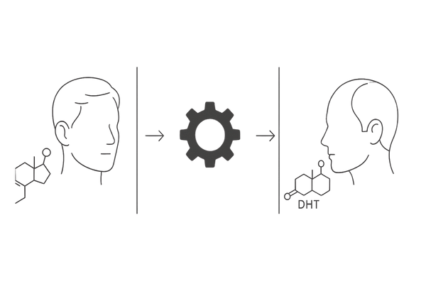 生え際の薄毛の原因｜テストステロンからDHTへの変換と影響（AGAの基本図解）
