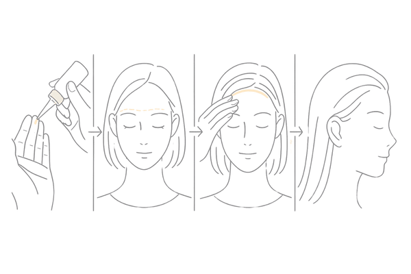 女性の生え際への育毛剤の正しい塗布とやさしいマッサージ手順（4ステップ）