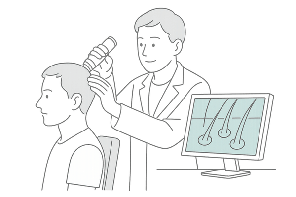 AGAクリニックでマイクロスコープ診察を受ける男性の様子