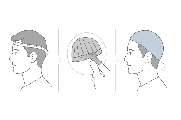 メンズカツラのサイズ計測とフィット調整手順（3ステップ図解）