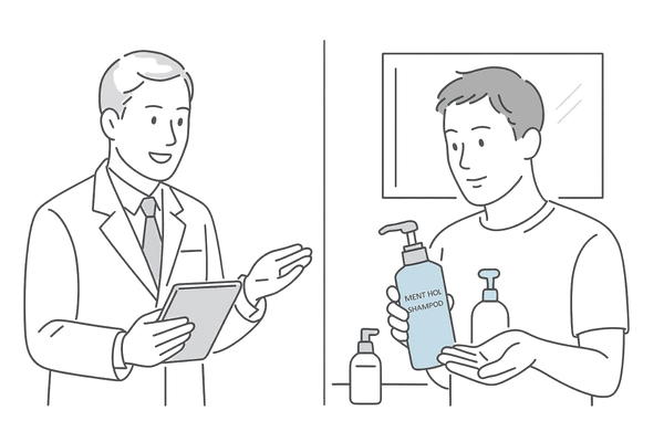 AGAクリニックの指導と自宅でのメントールシャンプーケアの併用イメージ