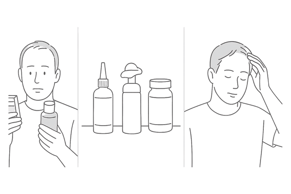 外用・フォーム・内服などミノキシジル製品タイプと濃度を検討する男性のイメージ