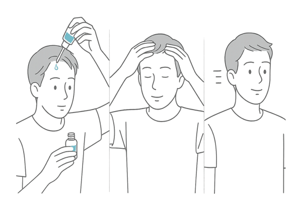 ミノキシジル育毛剤の正しい使用手順（洗髪→塗布→マッサージ→乾燥）