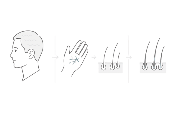 ミノキシジル使用開始から3カ月の経過イメージ|0~1週・2~4週・1~2カ月・2~3カ月以降(4ステップ)
