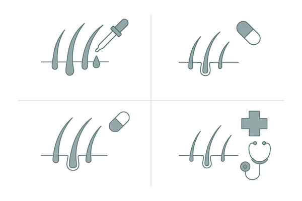 ミノキシジルの使い分け早見図｜症状進行度×リスク管理で内服・外用・併用を整理