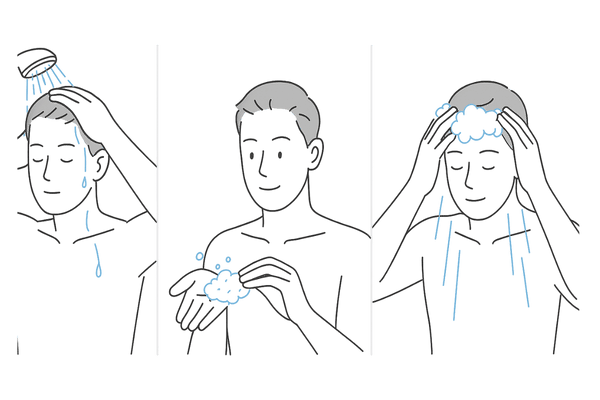ミノキシジルシャンプーの正しい洗髪手順（予洗い～すすぎまでの4ステップ）
